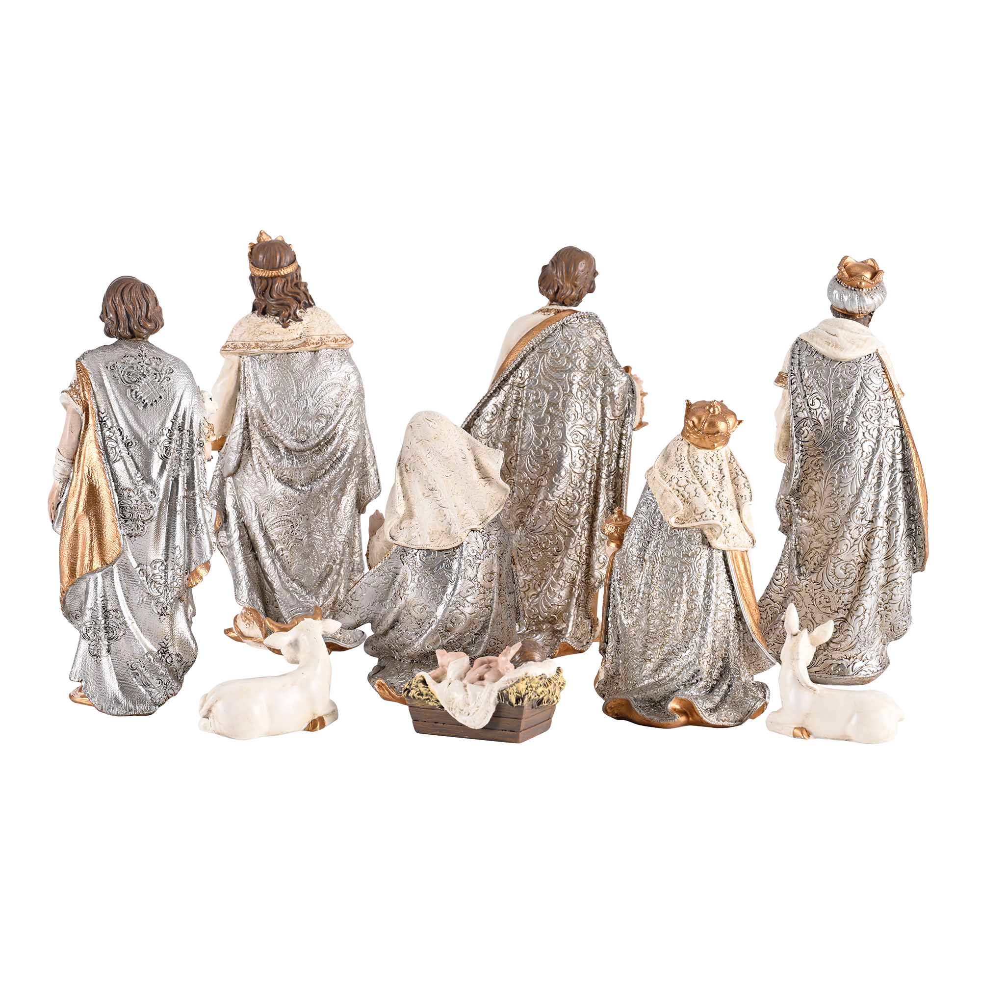 Nativity Family Wisemen Animal Gold 7.75"H