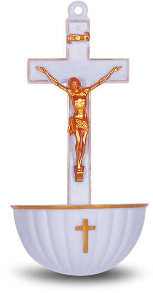 White Crucifix Holy Water Font