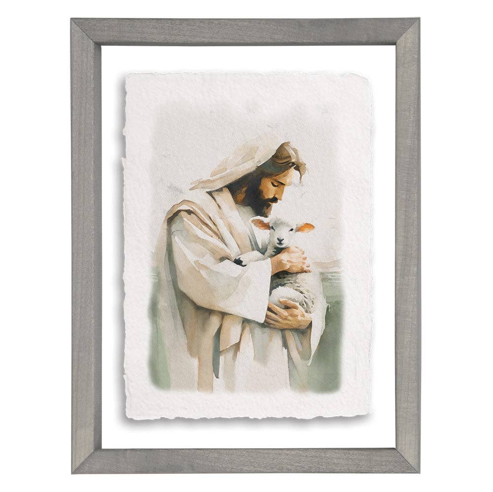 Jesus Holding Lamb - Floating Art Rectangle