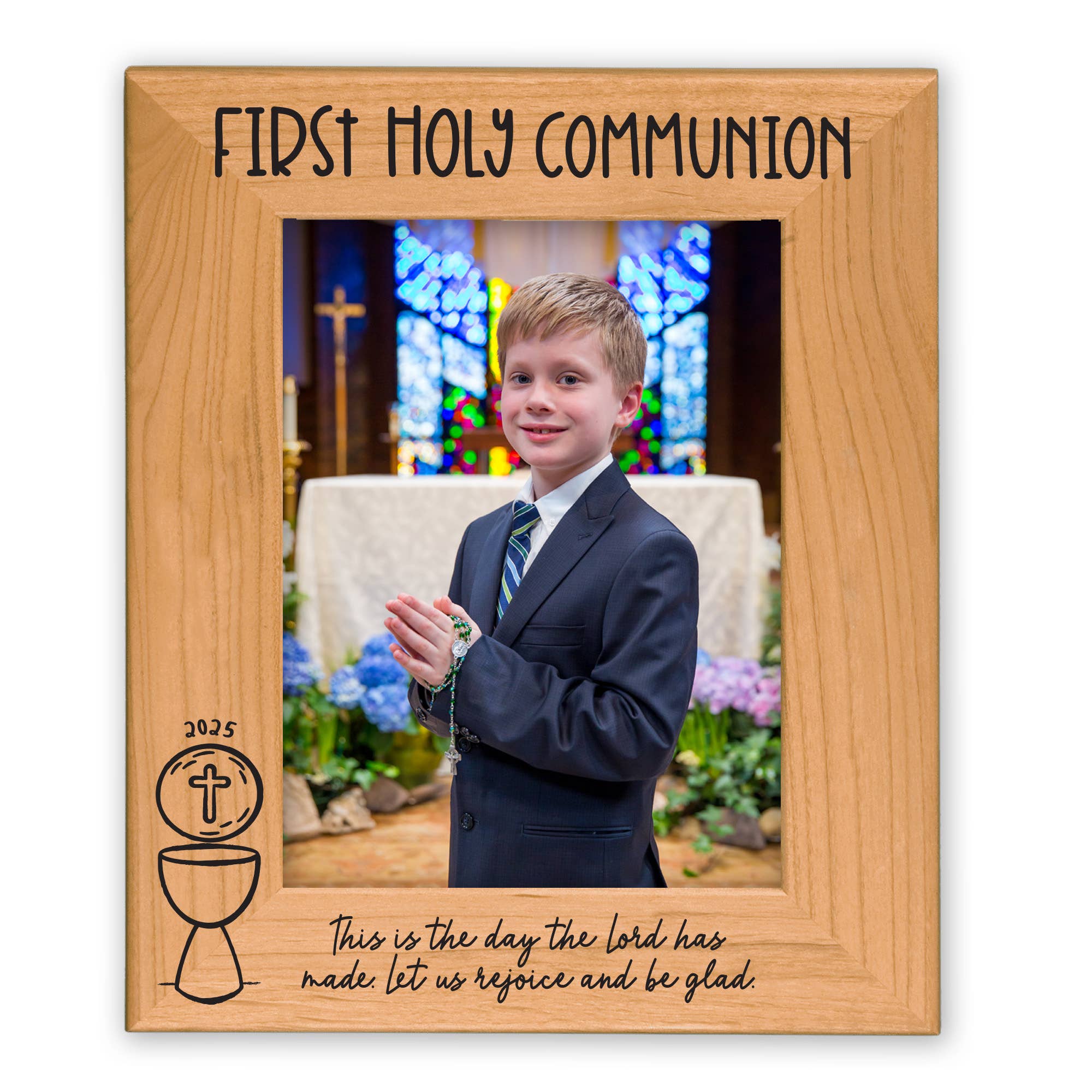 First Holy Communion Wood Picture Frame - Classic Chalice