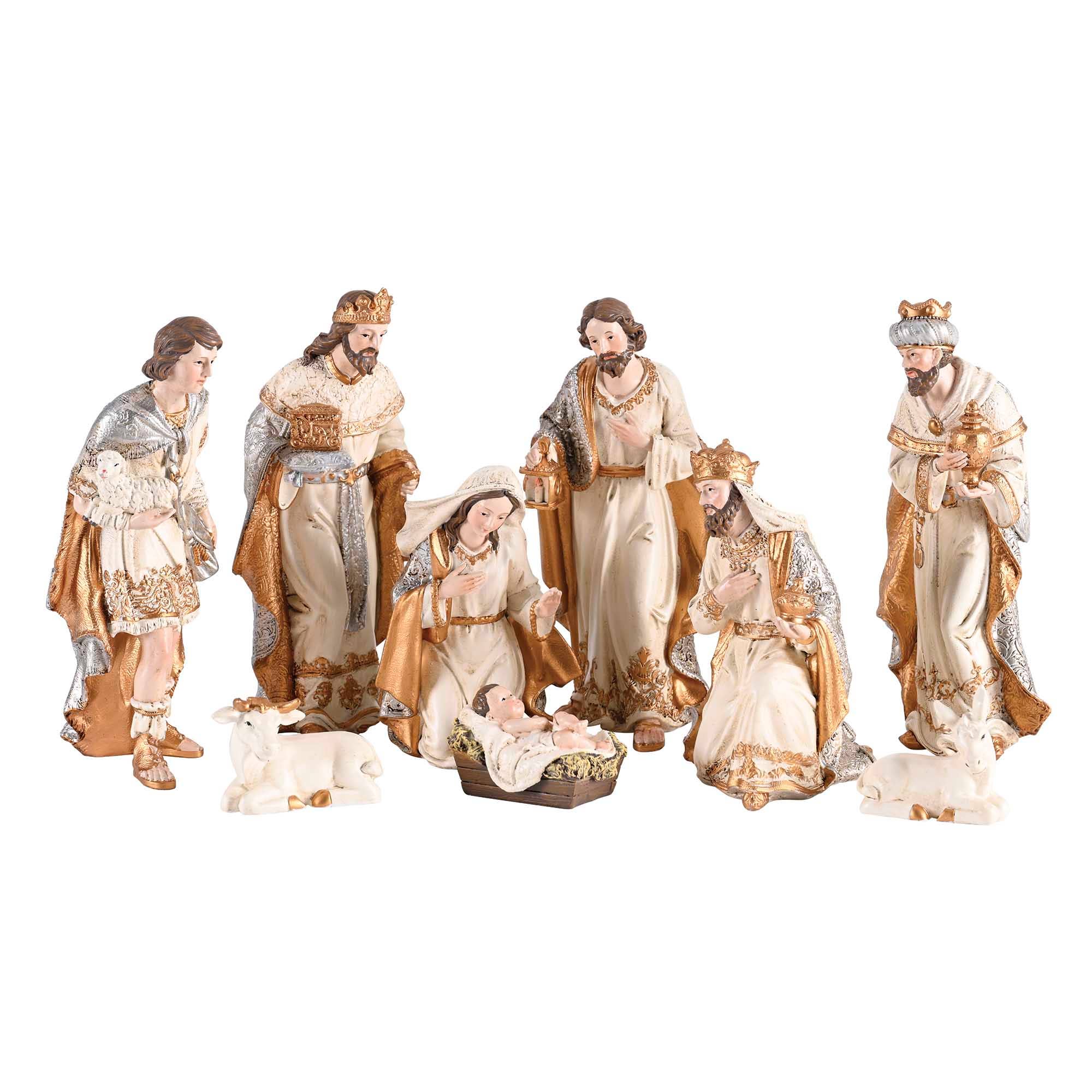 Nativity Family Wisemen Animal Gold 7.75"H