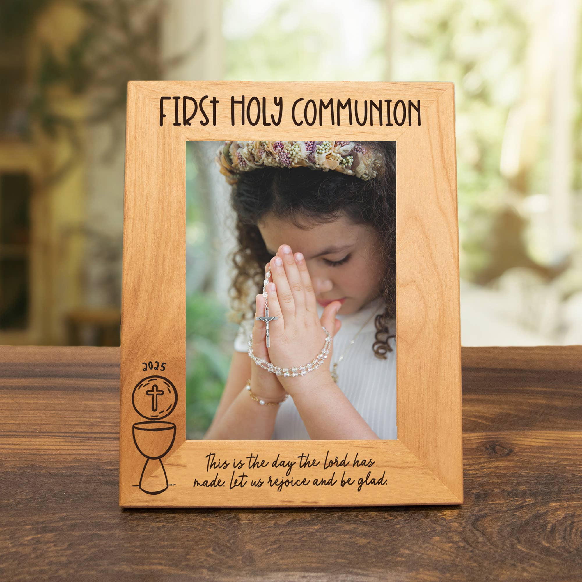 First Holy Communion Wood Picture Frame - Classic Chalice