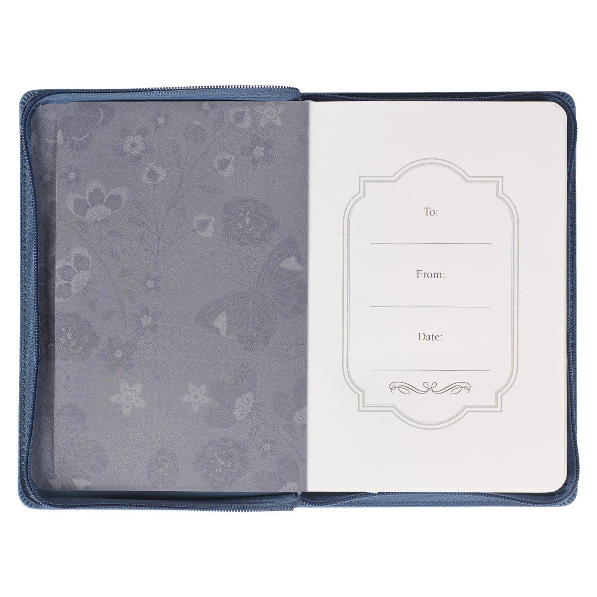 Be Still Floral Embroidered Blue Faux Leather Classic Journal with Zippered Closure - Psalm 46:10