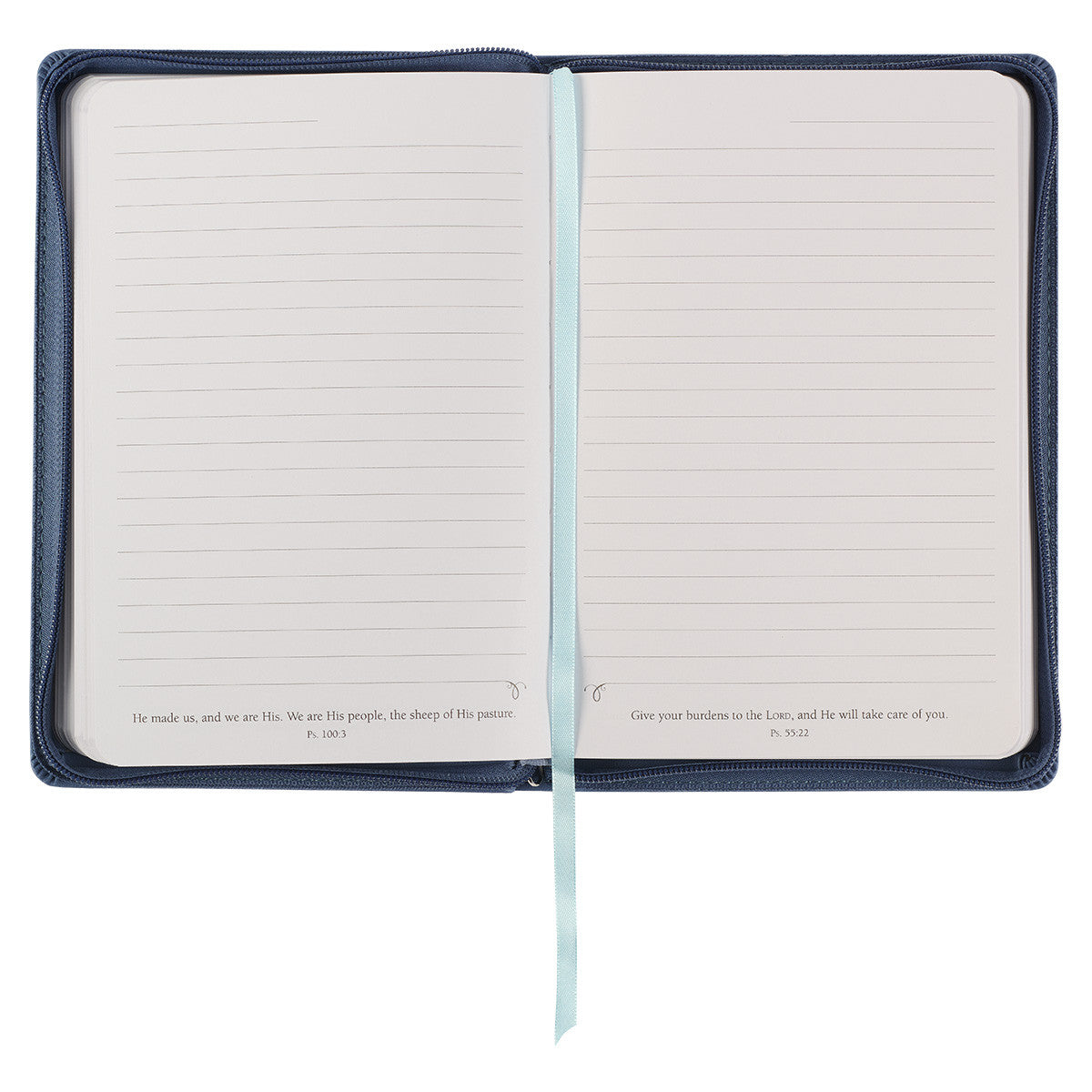 Be Still Floral Embroidered Blue Faux Leather Classic Journal with Zippered Closure - Psalm 46:10