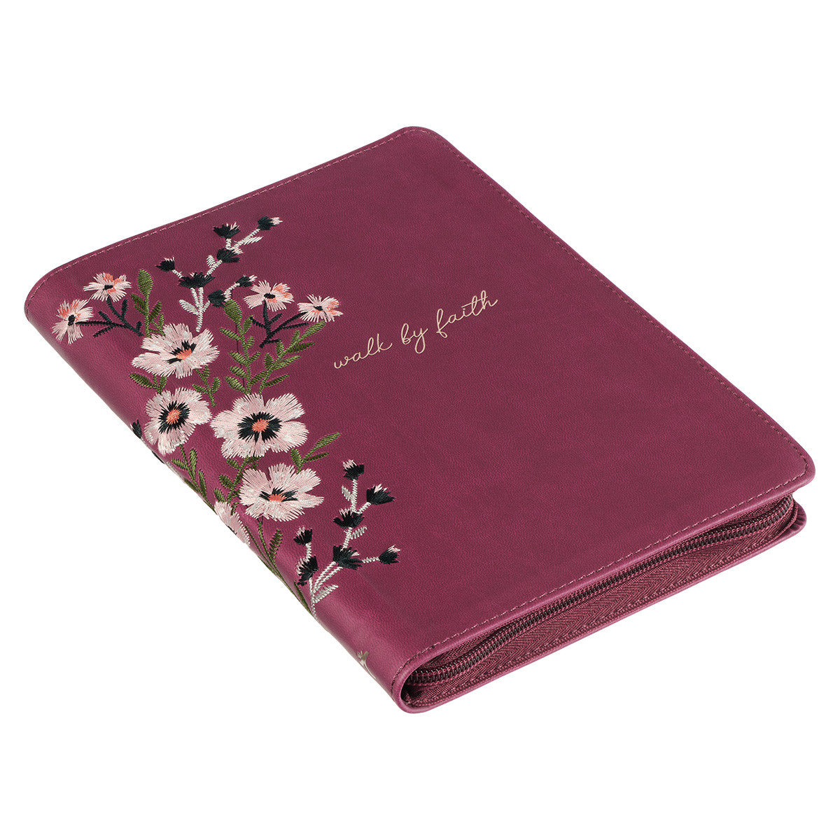 Walk By Faith Beet Red Faux Leather Classic Journal with Zippered Closure - 2 Corinthians 5:7