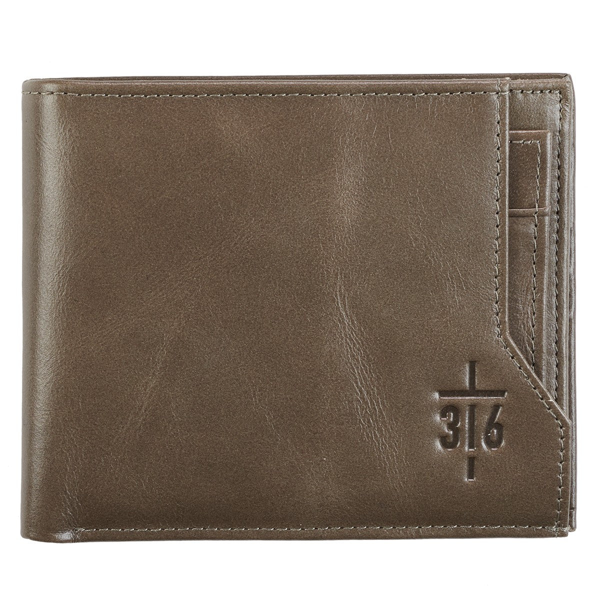 John 3:16 Cross Taupe Full Grain Leather Wallet