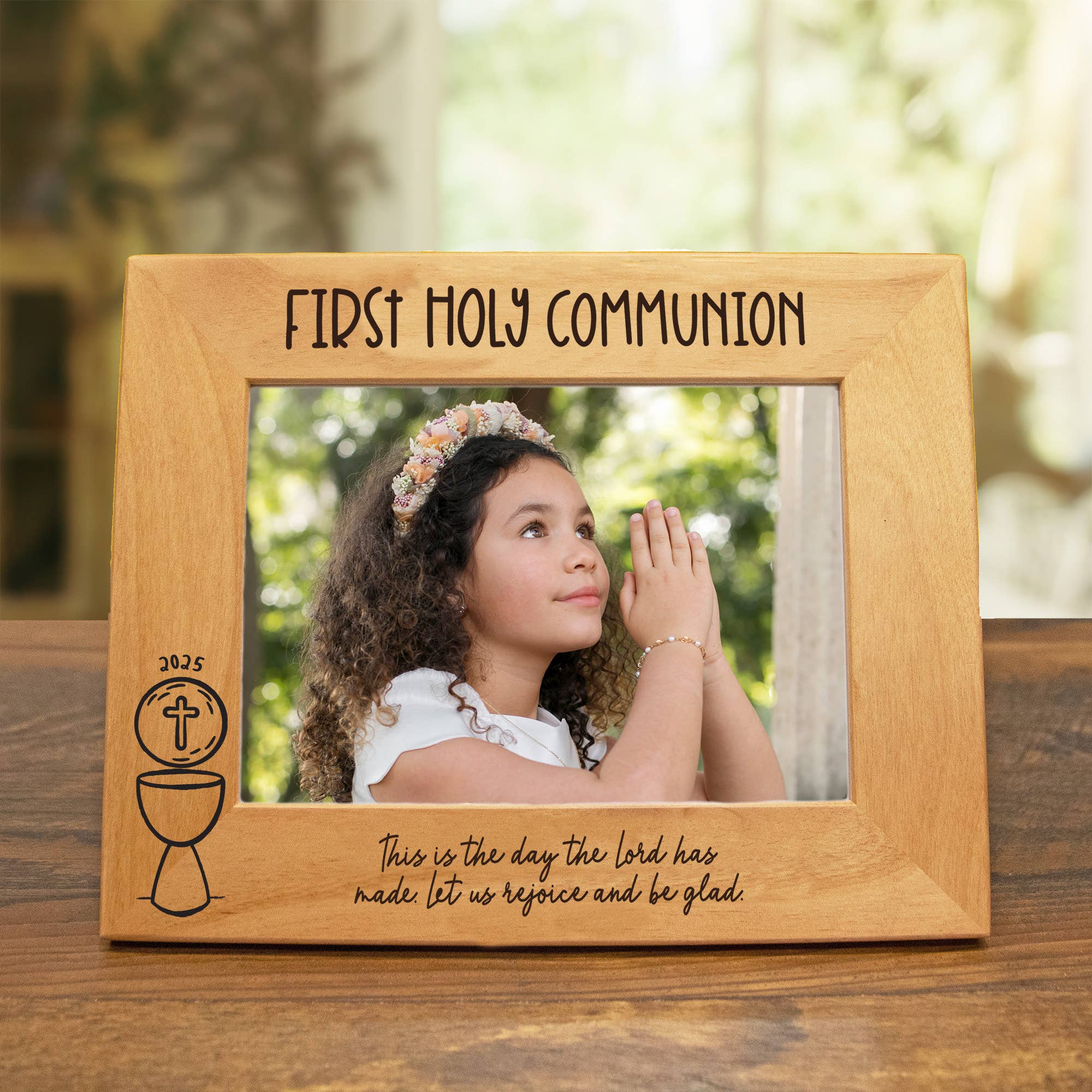 First Holy Communion Wood Picture Frame - Classic Chalice