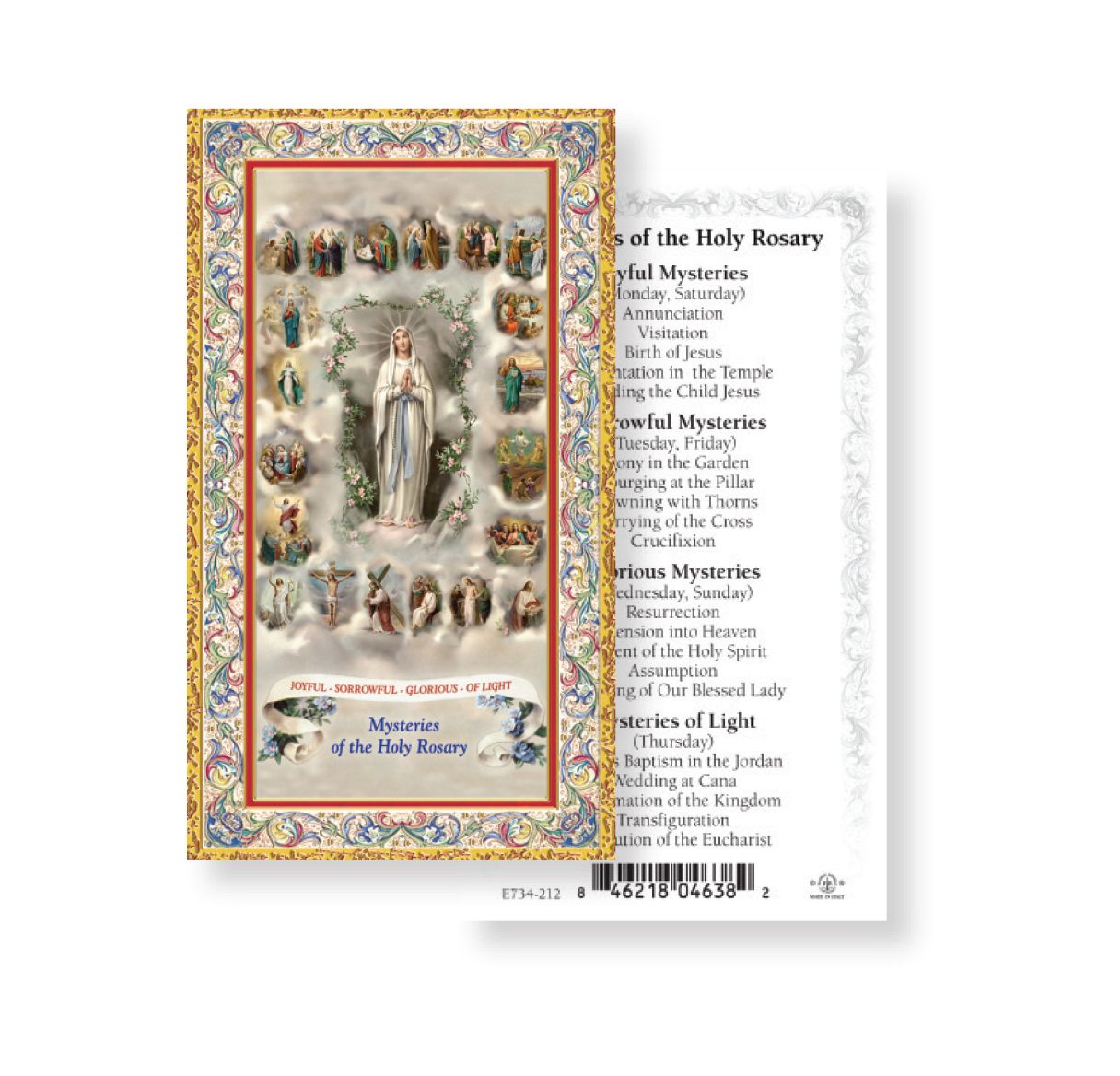 Mysteries of the Rosary Holy Card