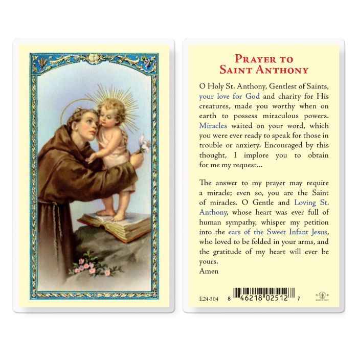 Prayer To St. Anthony Holy Card