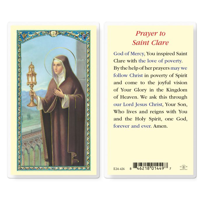 Prayer To St. Clare Holy Card