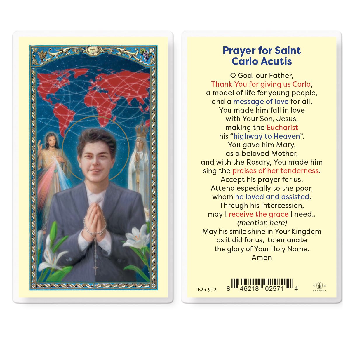 Prayer for St. Carlo Acutis Laminated Holy Card