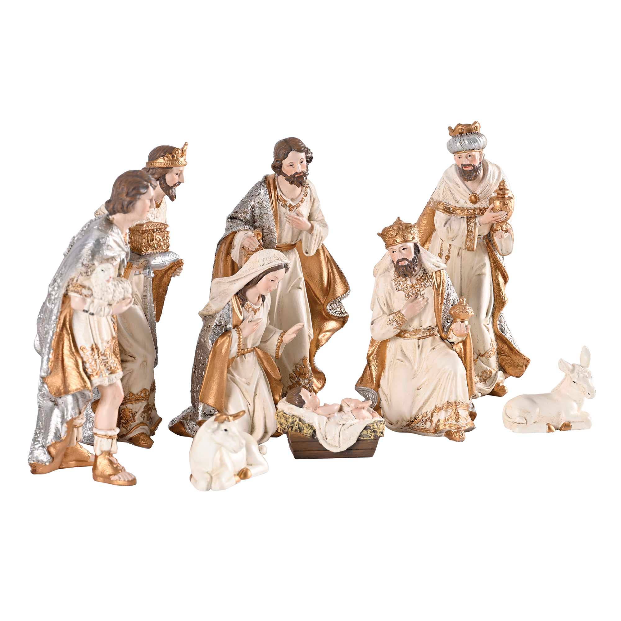 Nativity Family Wisemen Animal Gold 7.75"H