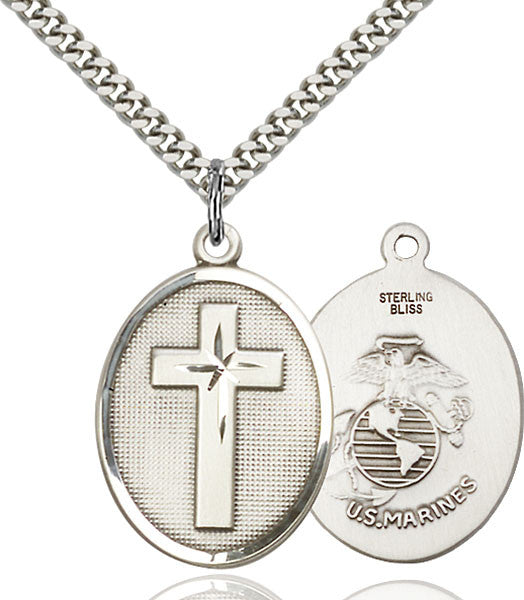 Sterling Silver Cross / Marines Pendant