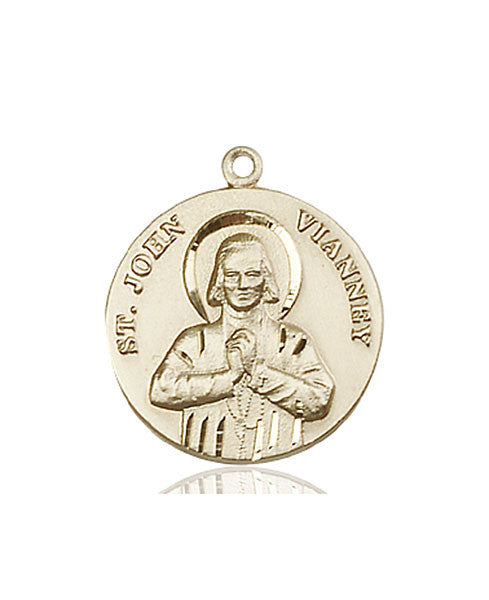 Medalla de San Juan Vianney en oro de 14kt