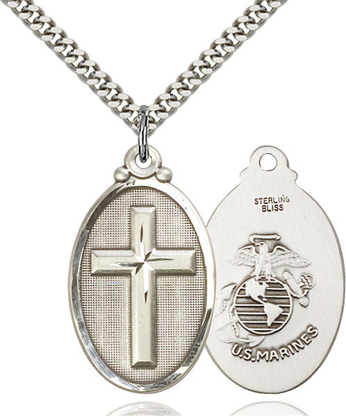 Sterling Silver Cross / Marines Pendant