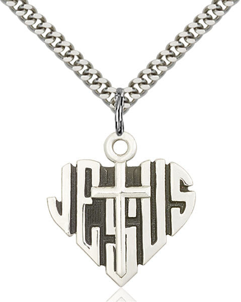 Sterling Silver Heart of Jesus / Cross Pendant