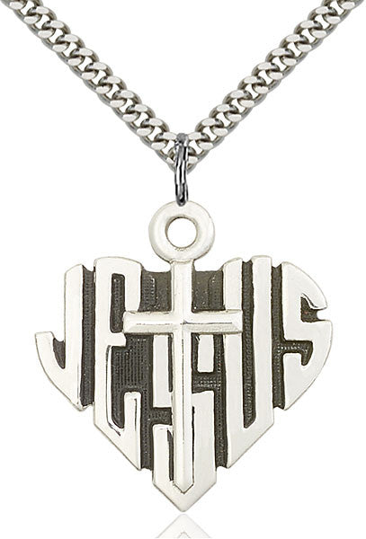 Sterling Silver Heart of Jesus / Cross Pendant