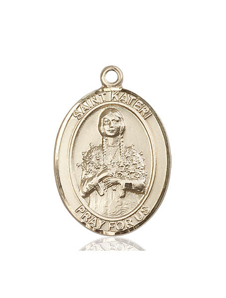 Medalla de Santa Kateri en oro de 14kt