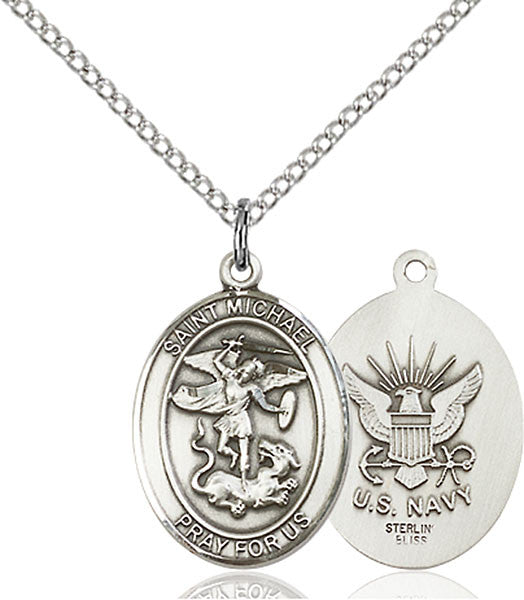 Sterling Silver St. Michael / Navy Pendant