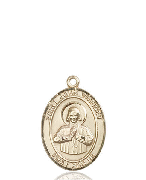 Medalla de San Juan Vianney en oro de 14kt