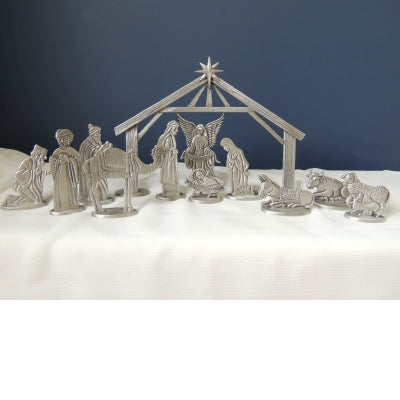 Silver Enamel 12 piece Nativity Scene